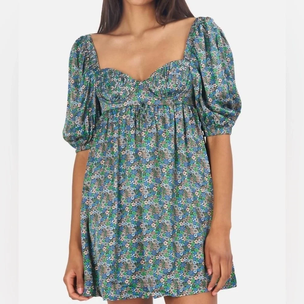 For Love And Lemons Alisa Mini Dress In Green - Picture 2 of 10